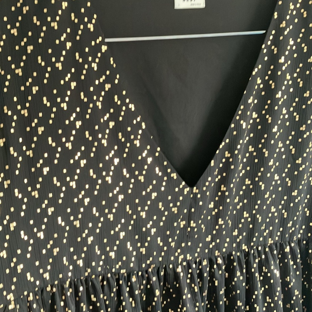 Aritzia Sunday Best Black and Gold babydoll Mini Dress sheer sleeve size Large - Picture 4 of 9